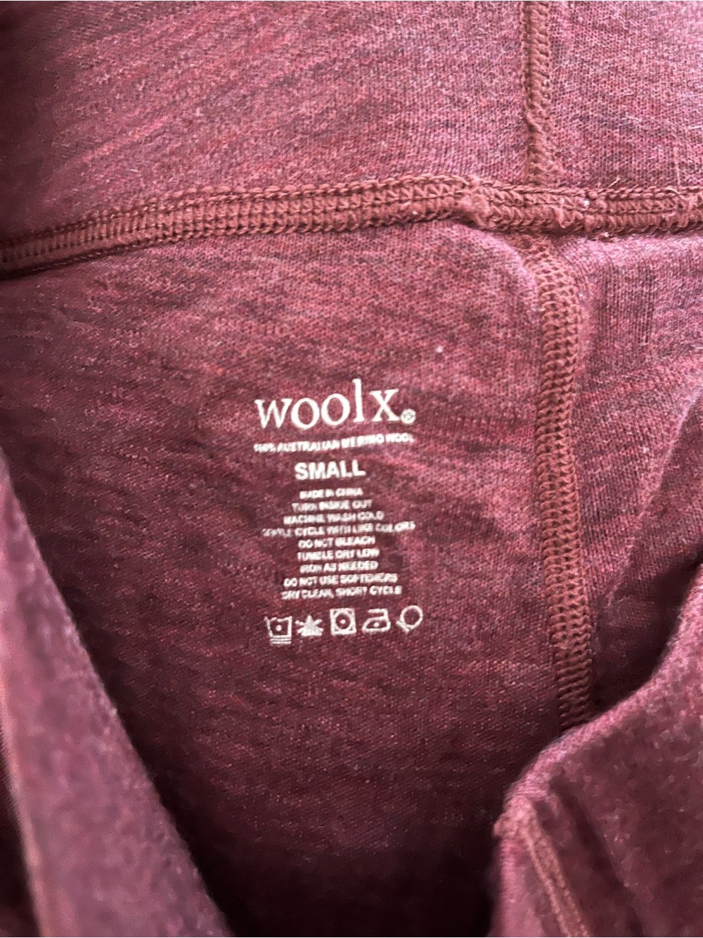 Woolx Avery Leggings 100% Australian Merino Wool Base Layer Burgundy Small - Picture 8 of 8